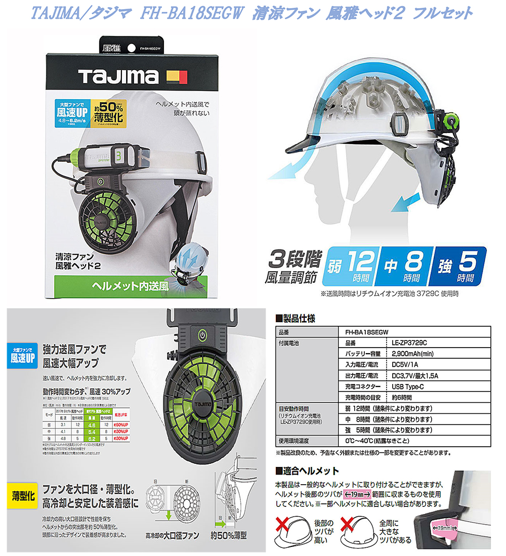 期間限定特価】 TJMデザイン タジマ Tajima 清涼ファン 風雅ヘッド2 フルセット 4個セット まとめ買い 白 緑